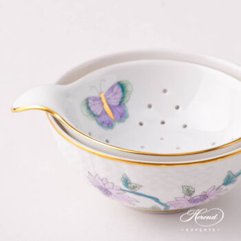 Tea Strainer w. Cup 1453-0-00 EVICTP2 and 1454-0-00 EVICTF2 Royal Garden Turquoise patterns. Herend fine china tableware