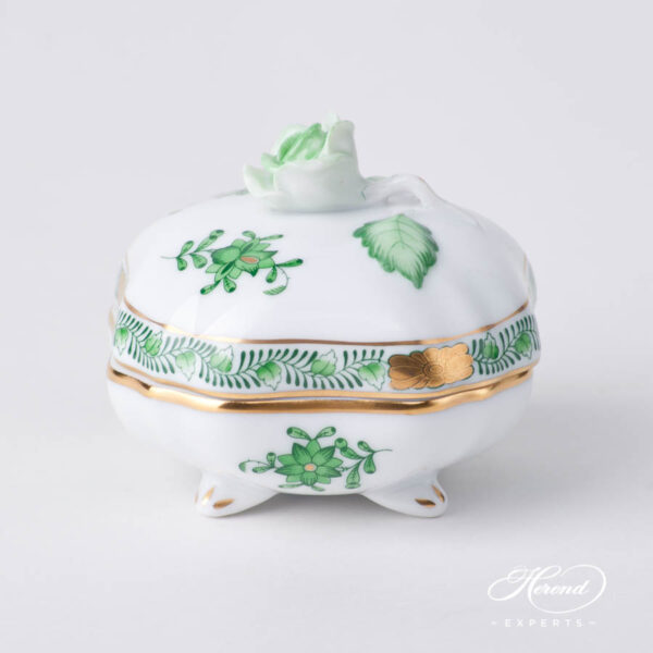 Fancy Box w. Rose Knob 6179-0-09 AV Green pattern. Herend fine china hand painted. Ornaments