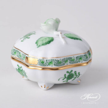 Fancy Box w. Rose Knob 6179-0-09 AV Green pattern. Herend fine china hand painted. Ornaments