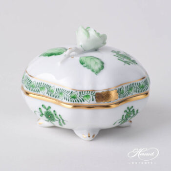 Fancy Box w. Rose Knob 6179-0-09 AV Green pattern. Herend fine china hand painted. Ornaments
