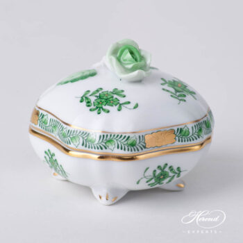 Fancy Box w. Rose Knob 6179-0-09 AV Green pattern. Herend fine china hand painted. Ornaments
