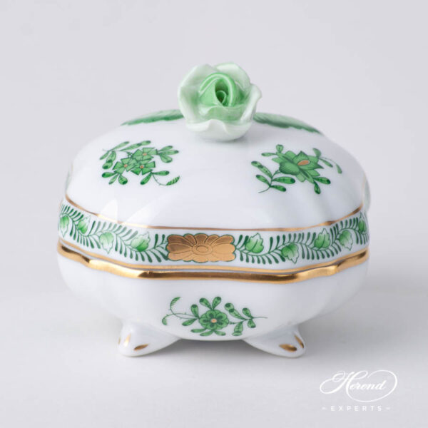 Fancy Box w. Rose Knob 6179-0-09 AV Green pattern. Herend fine china hand painted. Ornaments