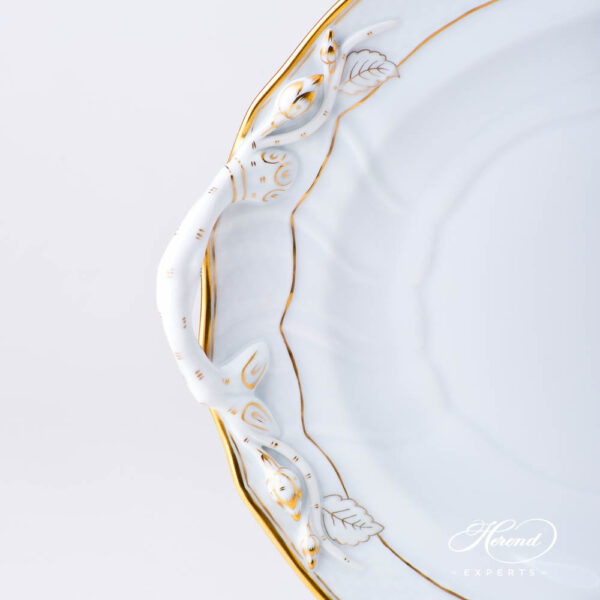 Oval Dish w. Branch Handles 1122-0-00 HD Hadik design. Herend fine china hand painted. Rich Golden Edge. Classical Herend design
