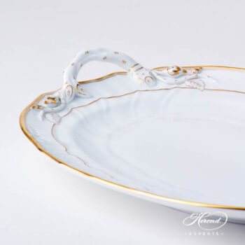 Oval Dish w. Branch Handles 1122-0-00 HD Hadik design. Herend fine china hand painted. Rich Golden Edge. Classical Herend design