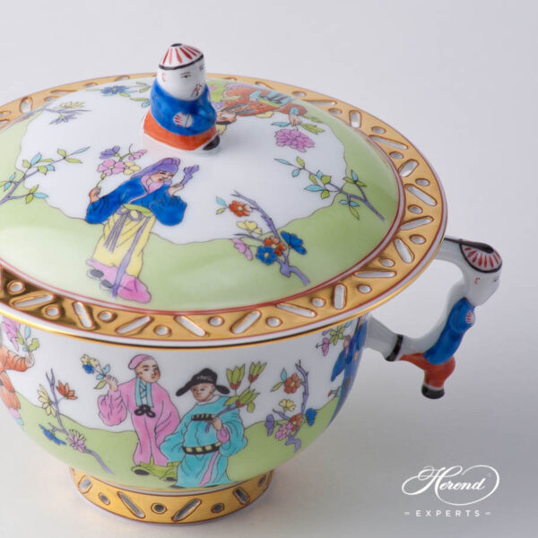 Oriental Cup w. Lid 3353-0-21 CSV Csung Green pattern. Herend fine china hand painted. Oriental style Universal Cup
