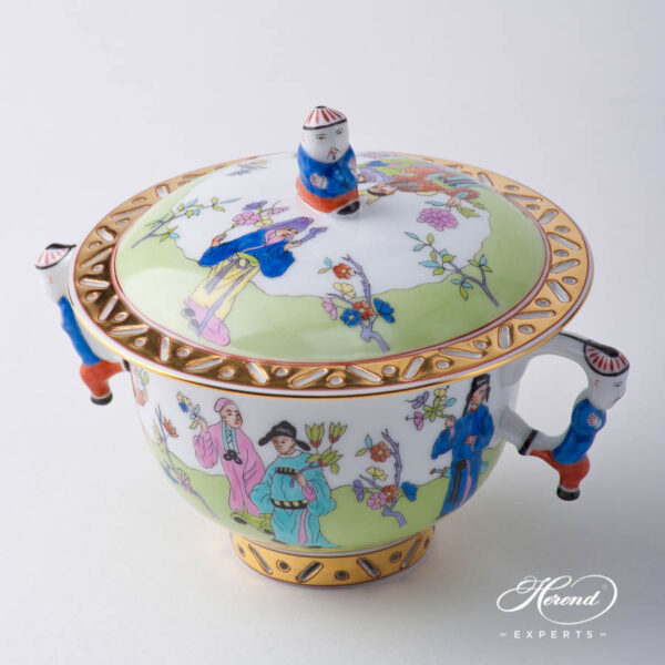 Oriental Cup w. Lid 3353-0-21 CSV Csung Green pattern. Herend fine china hand painted. Oriental style Universal Cup