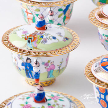 Oriental Cups w. Lid 3353-0-21 - Herend Chinese Scenes patterns. Herend fine china hand painted. Oriental style Universal Cup