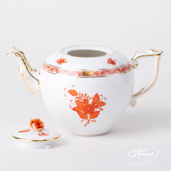 Tea Pot w. Rose Knob 604-0-09 AOG Chinese Bouquet Rust / Apponyi Orange design. Herend fine china hand painted