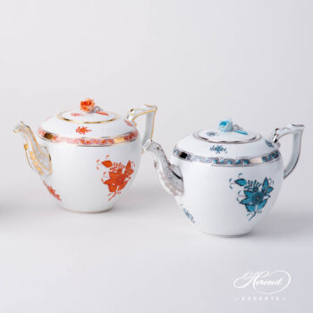 Tea Pot w. Rose Knob 604-0-09 AOG Orange and ATQ3-PT Turquoise Chinese Bouquet / Apponyi design. Herend fine china hand painted