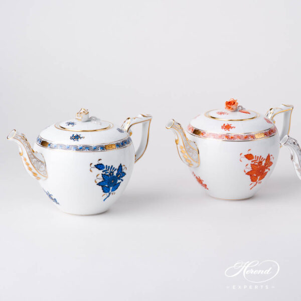 Tea Pot w. Rose Knob 604-0-09 AB3-X1 Navy Blue and AOG Chinese Bouquet / Apponyi design. Herend fine china hand painted