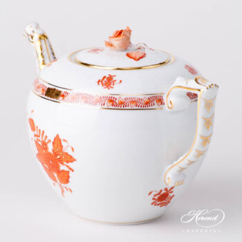 Tea Pot w. Rose Knob 604-0-09 AOG Chinese Bouquet Rust / Apponyi Orange design. Herend fine china hand painted