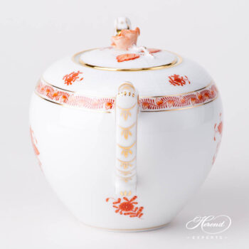Tea Pot w. Rose Knob 604-0-09 AOG Chinese Bouquet Rust / Apponyi Orange design. Herend fine china hand painted