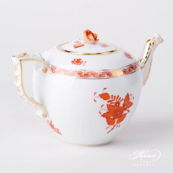 Tea Pot w. Rose Knob 604-0-09 AOG Chinese Bouquet Rust / Apponyi Orange design. Herend fine china hand painted