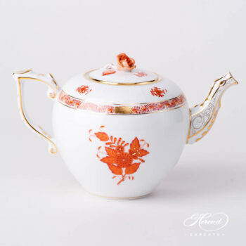 Tea Pot w. Rose Knob 604-0-09 AOG Chinese Bouquet Rust / Apponyi Orange design. Herend fine china hand painted