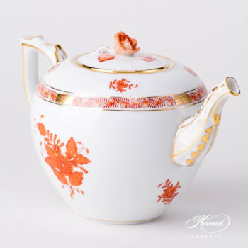 Tea Pot w. Rose Knob 604-0-09 AOG Chinese Bouquet Rust / Apponyi Orange design. Herend fine china hand painted