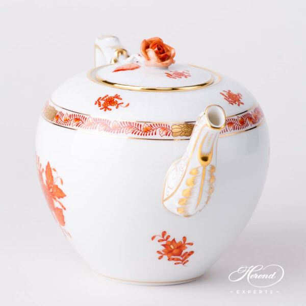 Tea Pot w. Rose Knob 604-0-09 AOG Chinese Bouquet Rust / Apponyi Orange design. Herend fine china hand painted