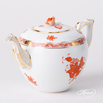 Tea Pot w. Rose Knob 604-0-09 AOG Chinese Bouquet Rust / Apponyi Orange design. Herend fine china hand painted