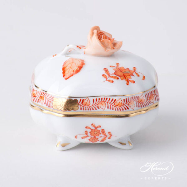 Fancy Box w. Rose Knob 6179-0-09 AOG Orange / Rust pattern. Herend fine china hand painted. Ornaments