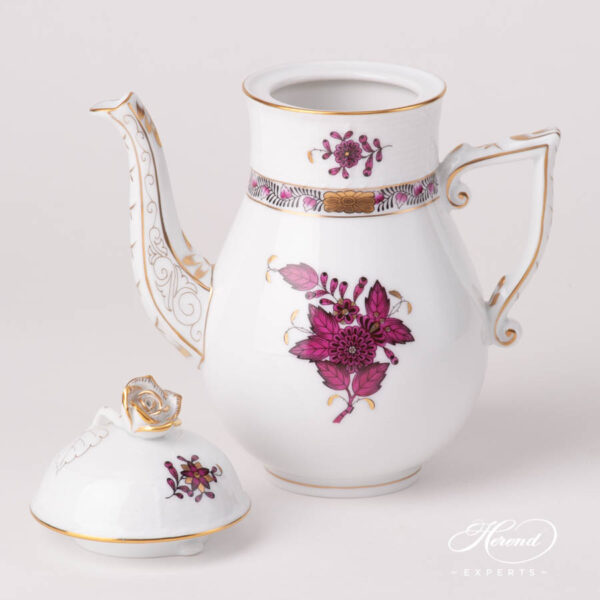 Coffee / Espresso Pot w. Rose Knob 615-0-09 AP3-X1 Chinese Bouquet / Apponyi Burgundy design. Herend fine china