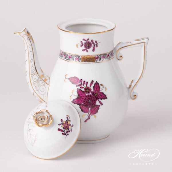 Coffee / Espresso Pot w. Rose Knob 615-0-09 AP3-X1 Chinese Bouquet / Apponyi Burgundy design. Herend fine china
