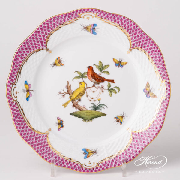 Dessert Plate 519-0-00 RO-EP Rothschild Bird Raspberry / Purple Fish Scale design. Herend fine china tableware. Hand painted