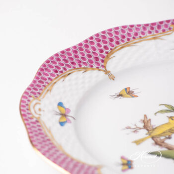 Dessert Plate 519-0-00 RO-EP Rothschild Bird Raspberry / Purple Fish Scale design. Herend fine china tableware. Hand painted