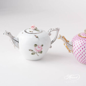 Mini Tea Pot w. Rose Knob 608-0-09 VGR-PT Vienna / Viennese Rose Platinum design. Herend fine china