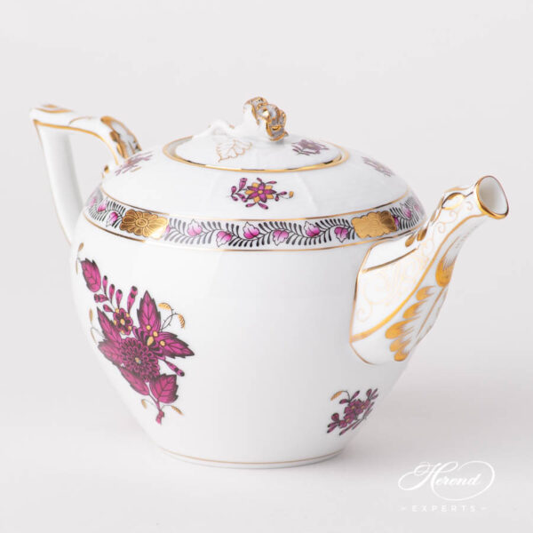 Tea Pot w. Rose Knob 608-0-09 AP3-X1 Chinese Bouquet / Apponyi Burgundy design. Herend fine china