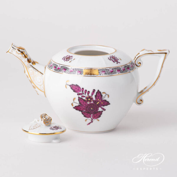 Tea Pot w. Rose Knob 608-0-09 AP3-X1 Chinese Bouquet / Apponyi Burgundy design. Herend fine china