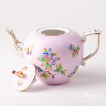 Tea Pot w. Bird Knob 20606-0-05 VE-FP1 Queen Victoria on Pink background design. Herend fine china