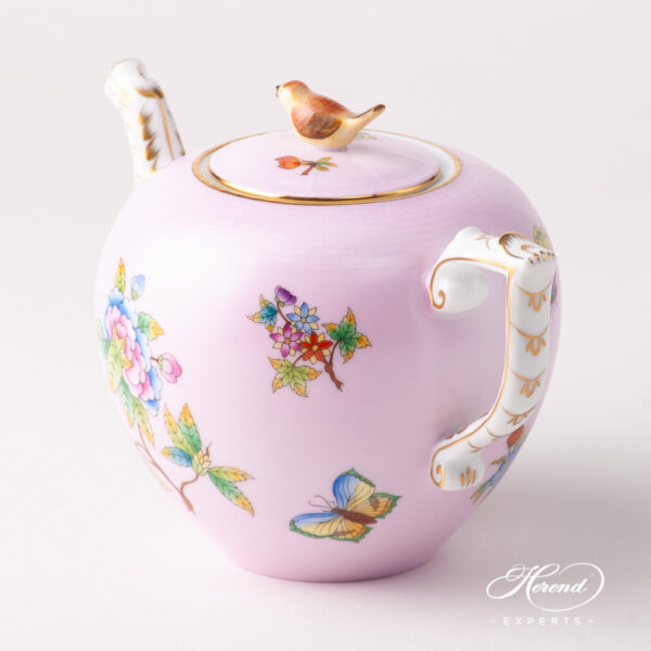 Tea Pot w. Bird Knob 20606-0-05 VE-FP1 Queen Victoria on Pink background design. Herend fine china