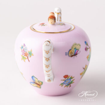 Tea Pot w. Bird Knob 20606-0-05 VE-FP1 Queen Victoria on Pink background design. Herend fine china