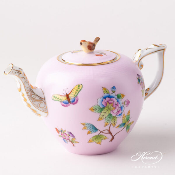 Tea Pot w. Bird Knob 20606-0-05 VE-FP1 Queen Victoria on Pink background design. Herend fine china