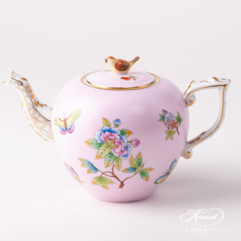 Tea Pot w. Bird Knob 20606-0-05 VE-FP1 Queen Victoria on Pink background design. Herend fine china