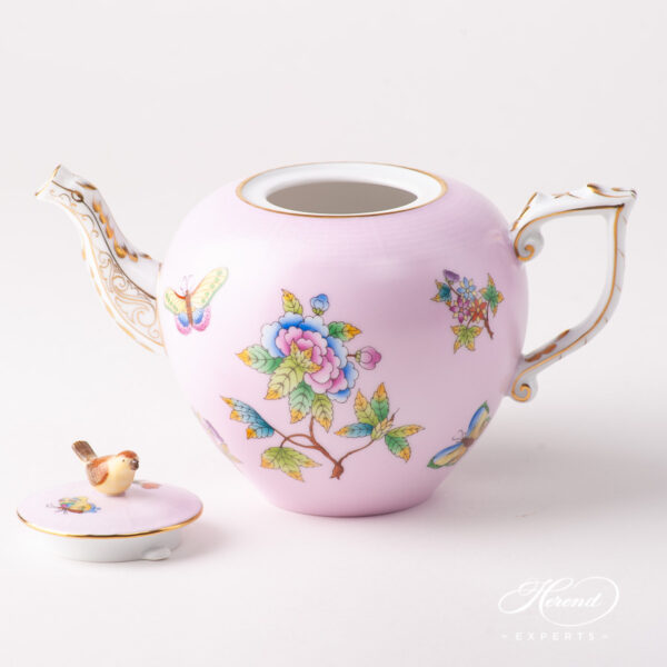 Tea Pot w. Bird Knob 20606-0-05 VE-FP1 Queen Victoria on Pink background design. Herend fine china