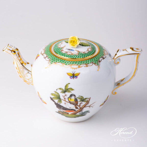 Tea Pot with Rose Knob 606-0-09 RO-ETV Rothschild Bird Green Fish Scale design. Herend fine china