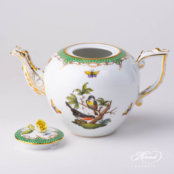 Tea Pot with Rose Knob 606-0-09 RO-ETV Rothschild Bird Green Fish Scale design. Herend fine china