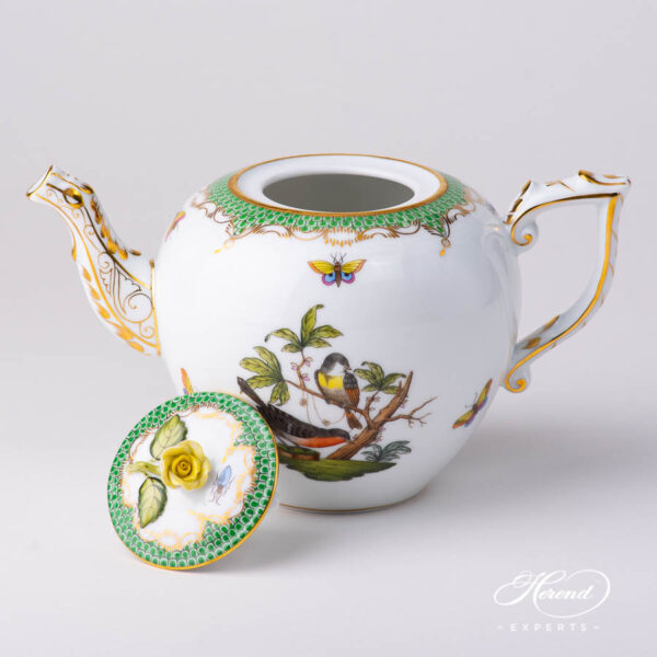 Tea Pot with Rose Knob 606-0-09 RO-ETV Rothschild Bird Green Fish Scale design. Herend fine china