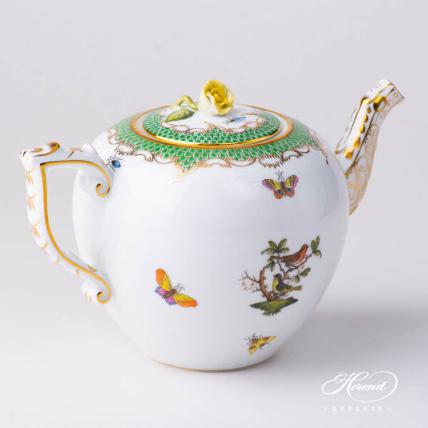 Tea Pot with Rose Knob 606-0-09 RO-ETV Rothschild Bird Green Fish Scale design. Herend fine china