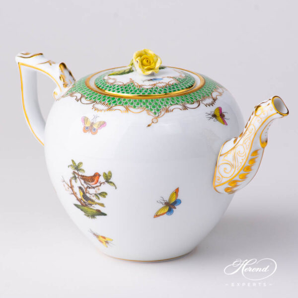 Tea Pot with Rose Knob 606-0-09 RO-ETV Rothschild Bird Green Fish Scale design. Herend fine china