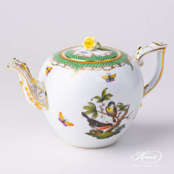 Tea Pot with Rose Knob 606-0-09 RO-ETV Rothschild Bird Green Fish Scale design. Herend fine china