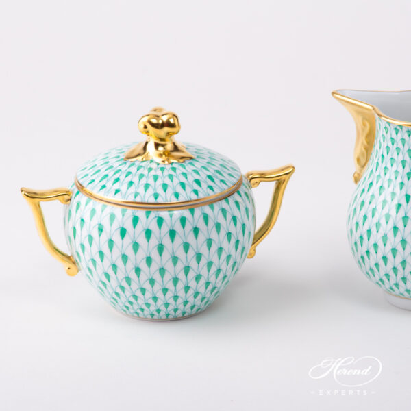 Herend VHV Sugar basin and Milk jug. Both with gilded handles and knob.