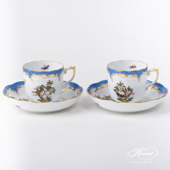 Coffee Cup with Saucer 707-0-00 RO-ETB Rothschild Bird Blue Fish Scale pattern. Herend fine china