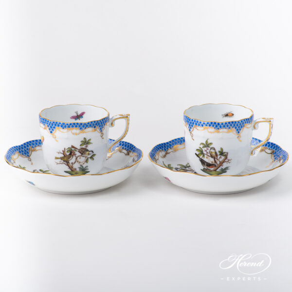 Coffee Cup with Saucer 707-0-00 RO-ETB Rothschild Bird Blue Fish Scale pattern. Herend fine china