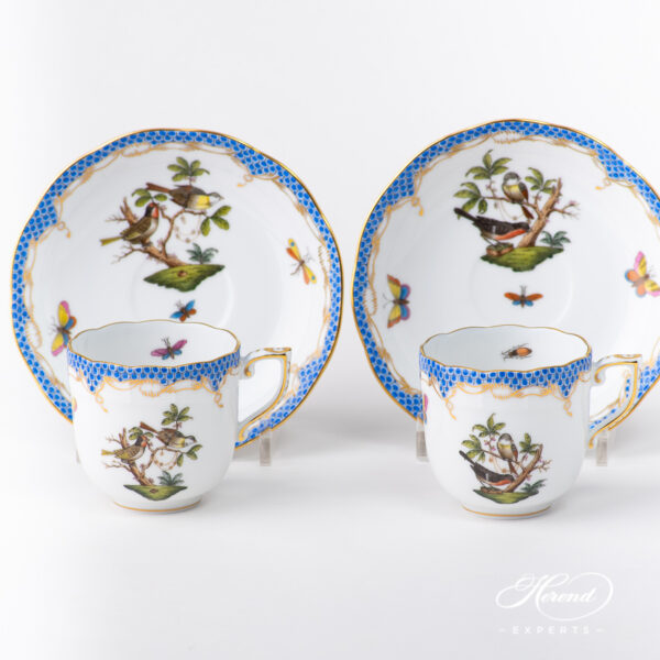 Coffee Cup with Saucer 707-0-00 RO-ETB Rothschild Bird Blue Fish Scale pattern. Herend fine china