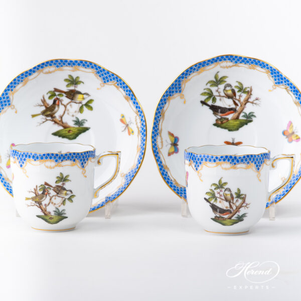 Coffee Cup with Saucer 707-0-00 RO-ETB Rothschild Bird Blue Fish Scale pattern. Herend fine china