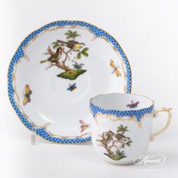Coffee Cup with Saucer 707-0-00 RO-ETB Rothschild Bird Blue Fish Scale pattern. Herend fine china