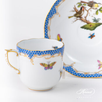 Coffee Cup with Saucer 707-0-00 RO-ETB Rothschild Bird Blue Fish Scale pattern. Herend fine china