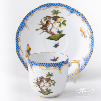 Coffee Cup with Saucer 707-0-00 RO-ETB Rothschild Bird Blue Fish Scale pattern. Herend fine china