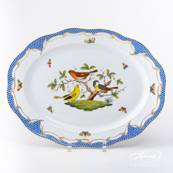 Oval Dish 101-0-00 RO-ETB Rothschild Bird Blue Fishnet pattern. Herend fine china